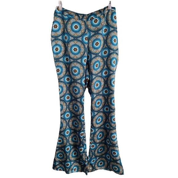 Nasty Gal Collection Retro Hippie 70s Print Wide Leg Flare‎ Pants Sz 6 - Picture 4 of 12